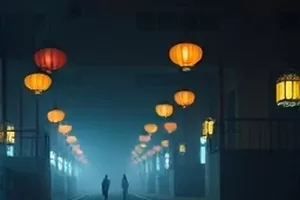 《山雨欲来图》剑客立于山雨前石阶的武侠画面